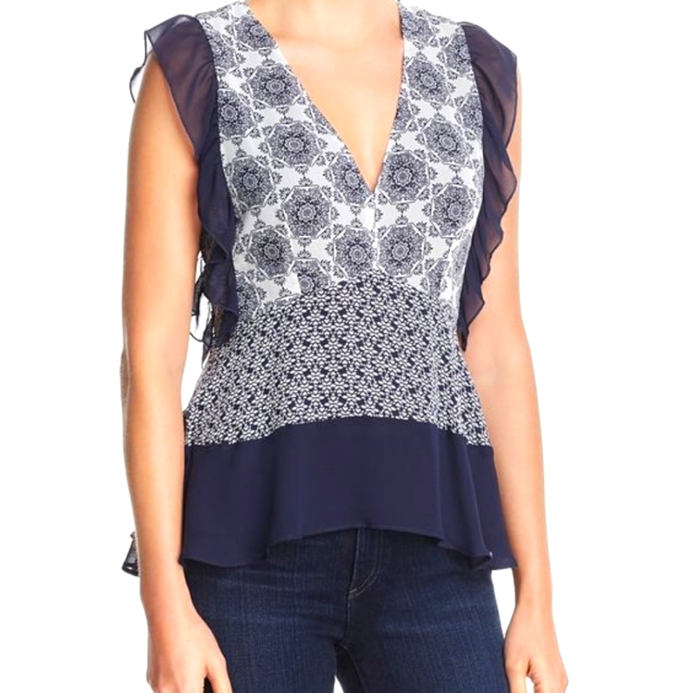 Ella Moss Mosaic Ruffle-Trimmed Top